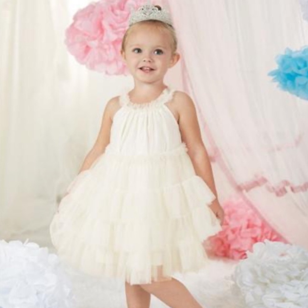 Mud Pie Cream Layered Kids Dress
